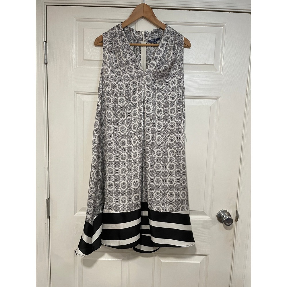 Peter Som Sleeveless Dress Geometric Print Striped White Black‎ L Chic Designer